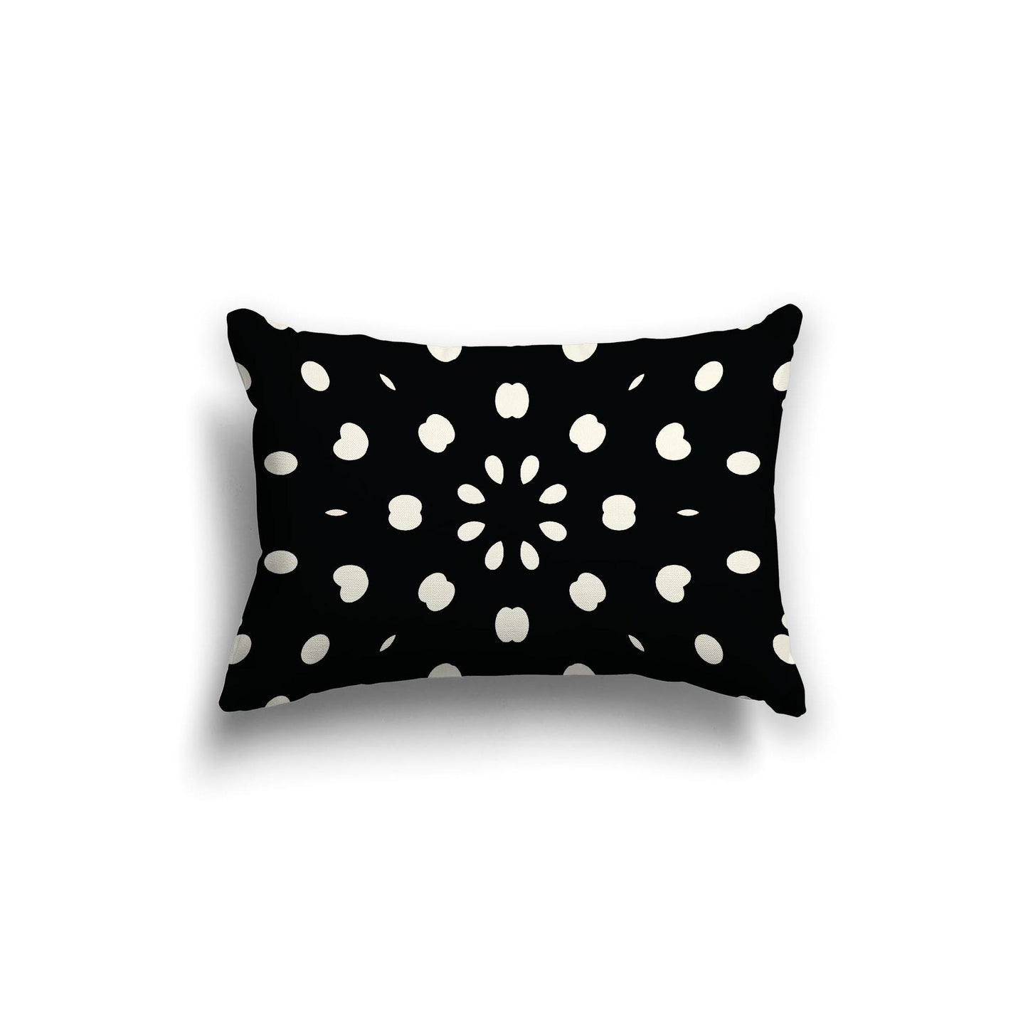 Black Cotton Canvas Cushion Covers with Pale Cream Burst Pattern on Front, 20 x 14 inches