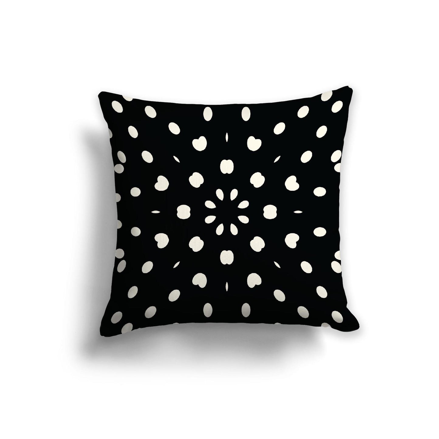 Black Cotton Canvas Cushion Covers with Pale Cream Burst Pattern on Front, 22 x 22 inches