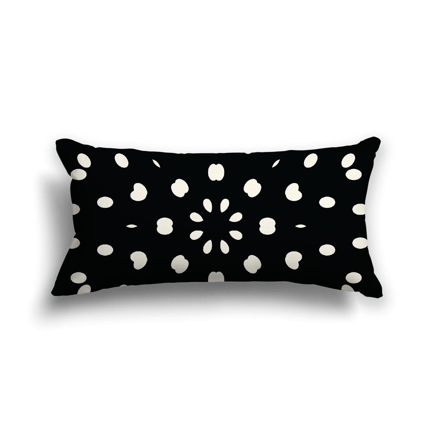 Black Cotton Canvas Cushion Covers with Pale Cream Burst Pattern on Front, 24 x 12 inches / 61 x 30 cm