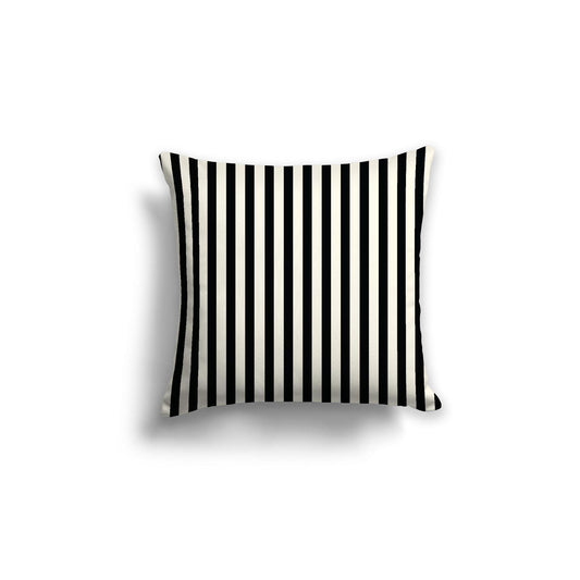 Pale Cream Cotton Canvas Cushion Covers with Thin Black Bars on Front, 18 x 18 inches / 46 x 46 cm