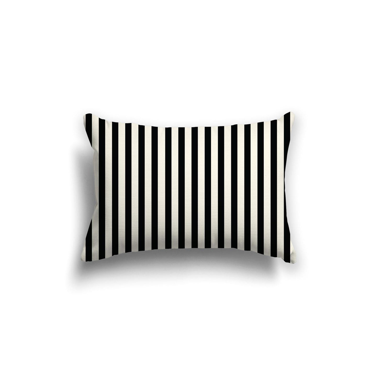 Pale Cream Cotton Canvas Cushion Covers with Thin Black Bars on Front, 20 x 14 inches