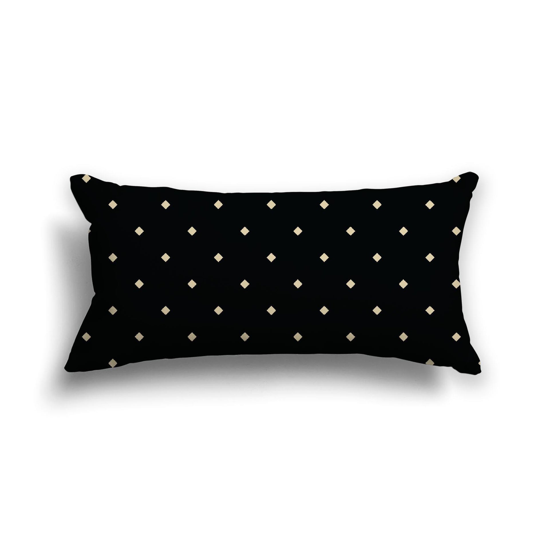 Black Cotton Canvas Cushion Covers with Desert Sand Diamonds on Front, 24 x 12 inches / 61 x 30 cm