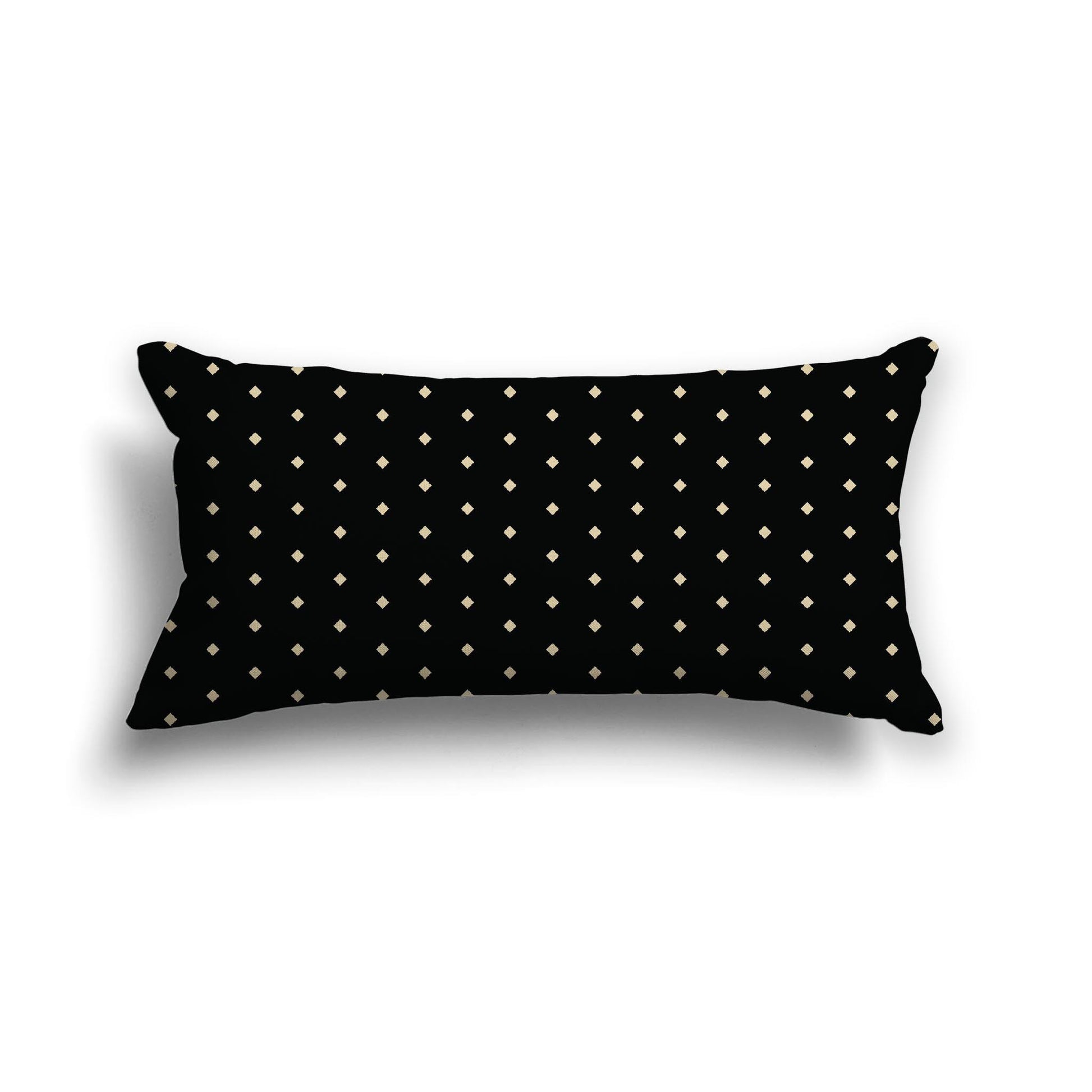 Black Cotton Canvas Cushion Covers with Fine Desert Sand Diamonds on Front, 24 x 12 inches / 61 x 30 cm