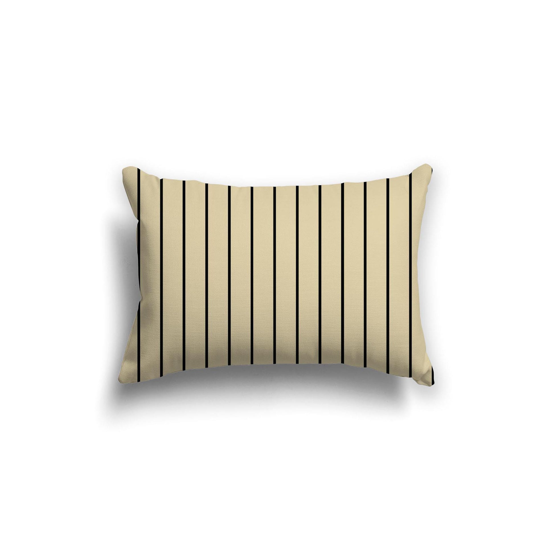 Desert Sand Cotton Canvas Cushion Covers with Fine Black Stripes on Front, 20 x 14 inches