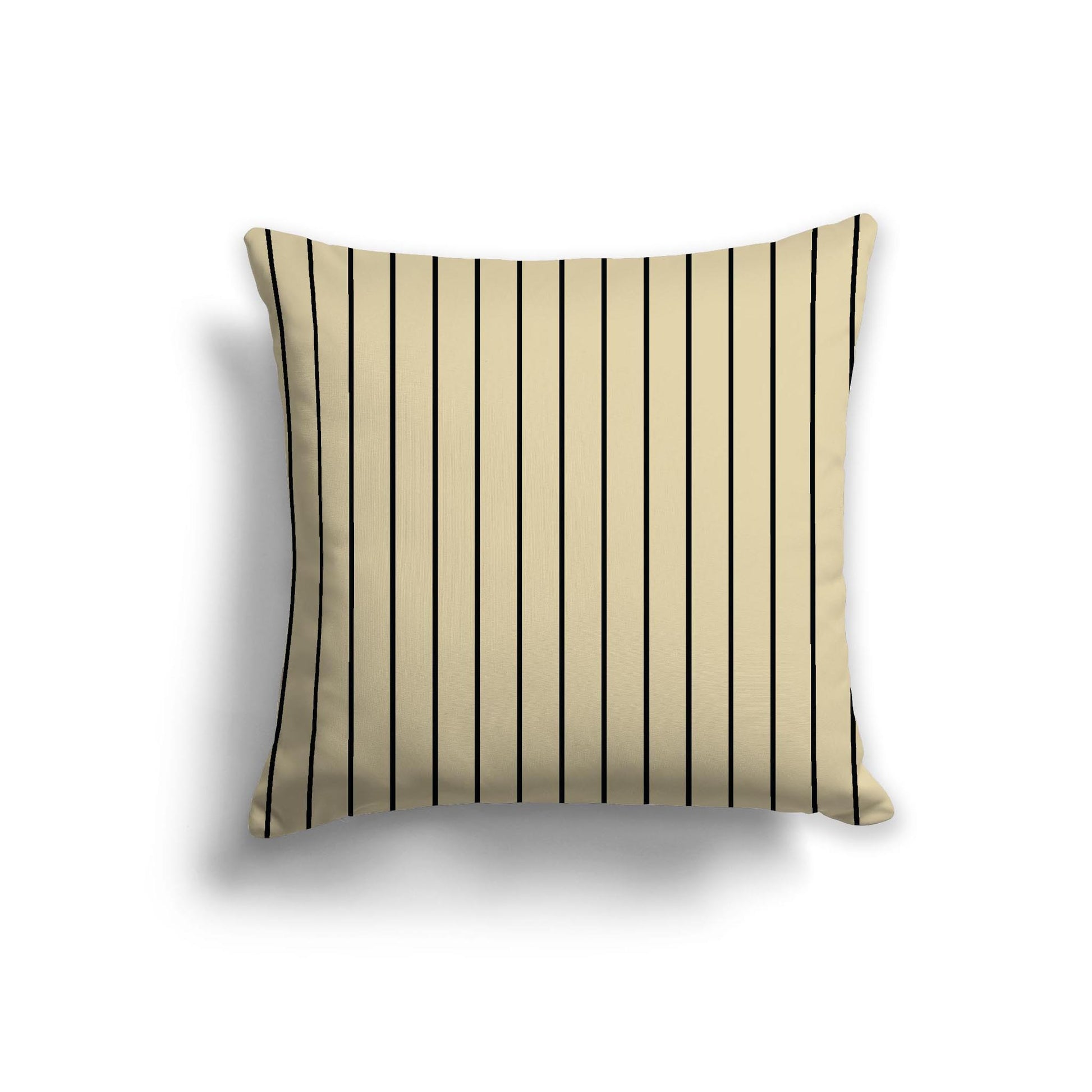 Desert Sand Cotton Canvas Cushion Covers with Fine Black Stripes on Front, 22 x 22 inches
