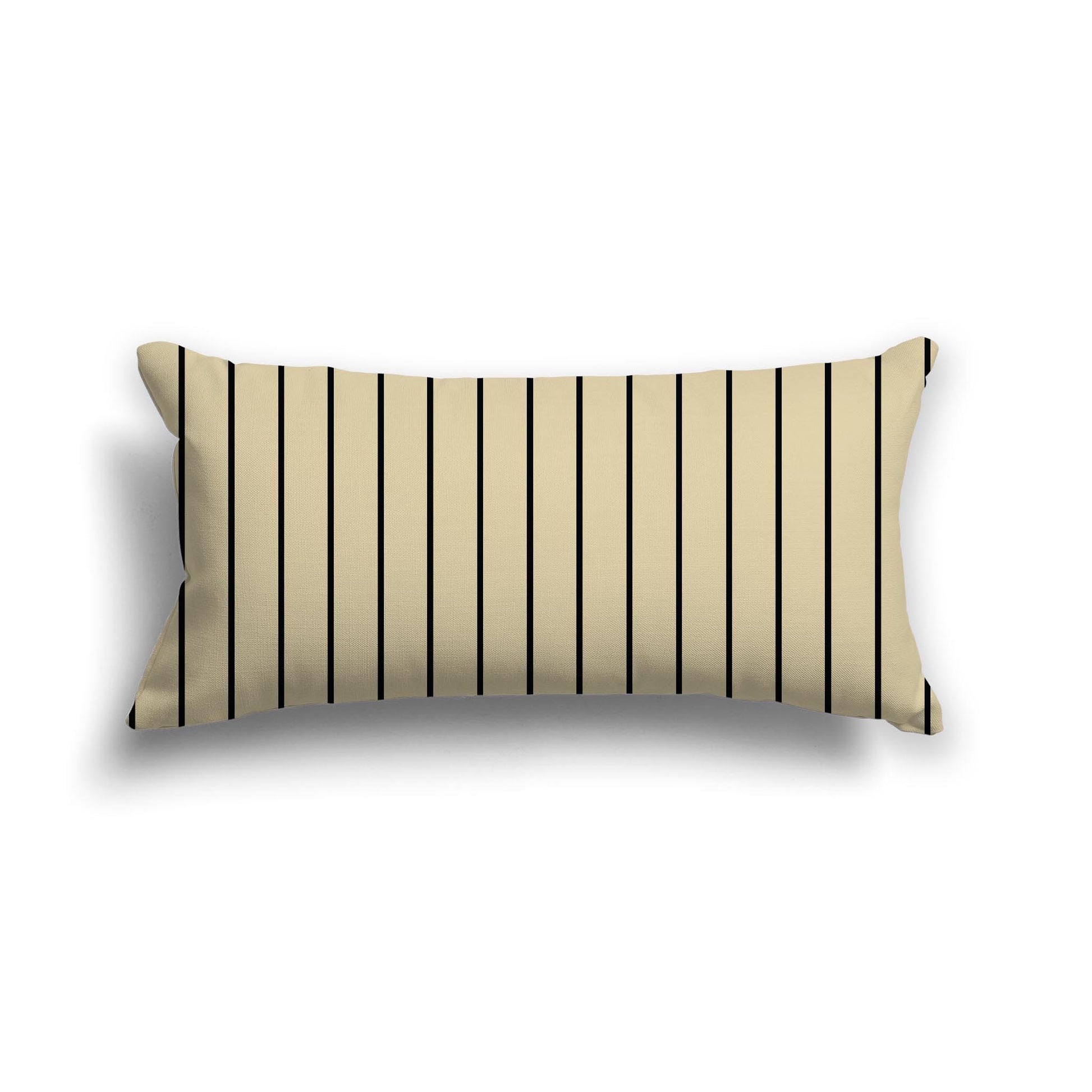 Desert Sand Cotton Canvas Cushion Covers with Fine Black Stripes on Front, 24 x 12 inches / 61 x 30 cm