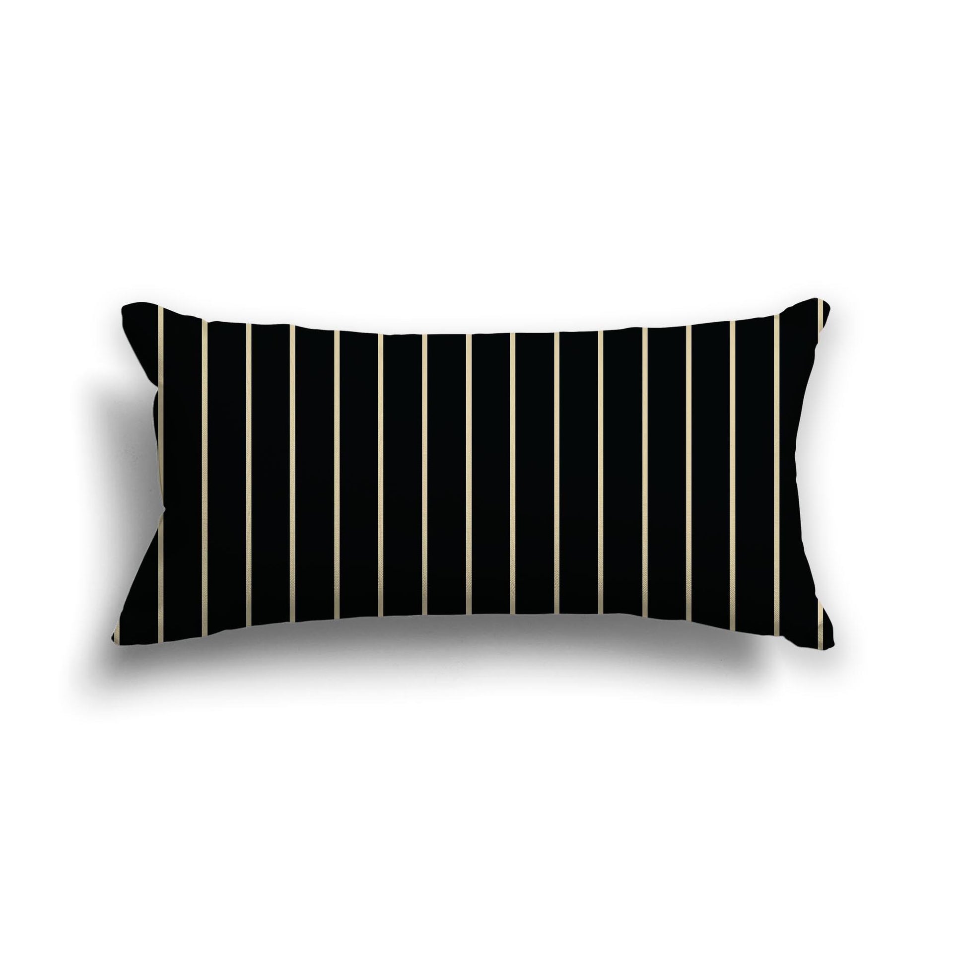 Black Cotton Canvas Cushion Covers with Fine Desert Sand Stripes on Front, 24 x 12 inches / 61 x 30 cm