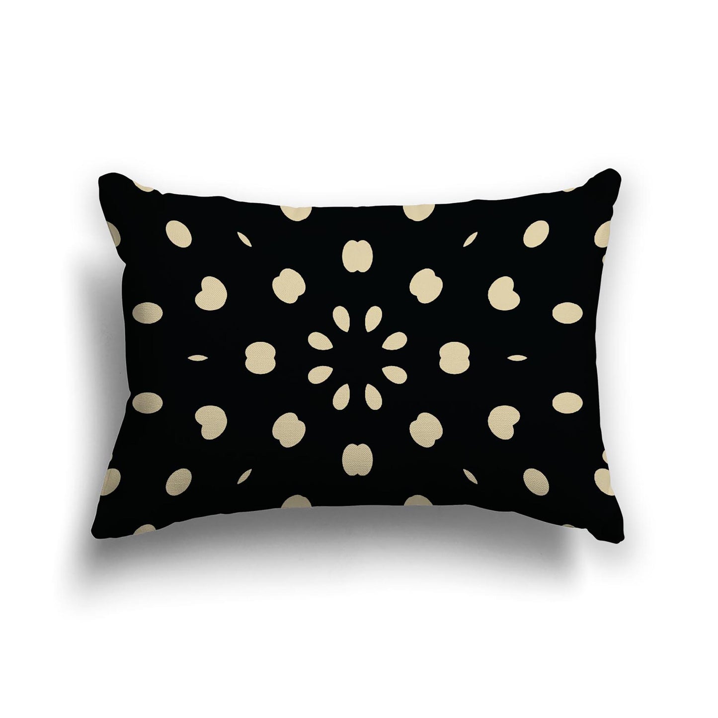 Black Cotton Canvas Cushion Covers with Desert Sand Burst Pattern on Front, 20 x 14 inches