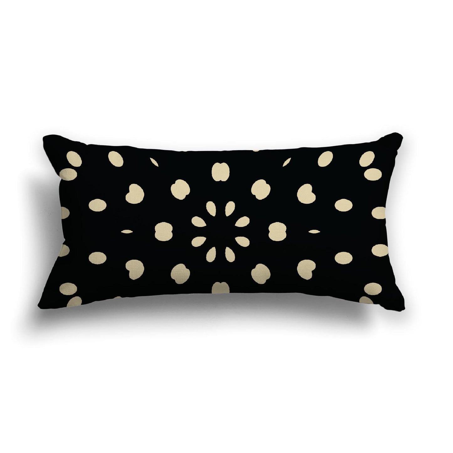 Black Cotton Canvas Cushion Covers with Desert Sand Burst Pattern on Front, 24 x 12 inches / 61 x 30 cm