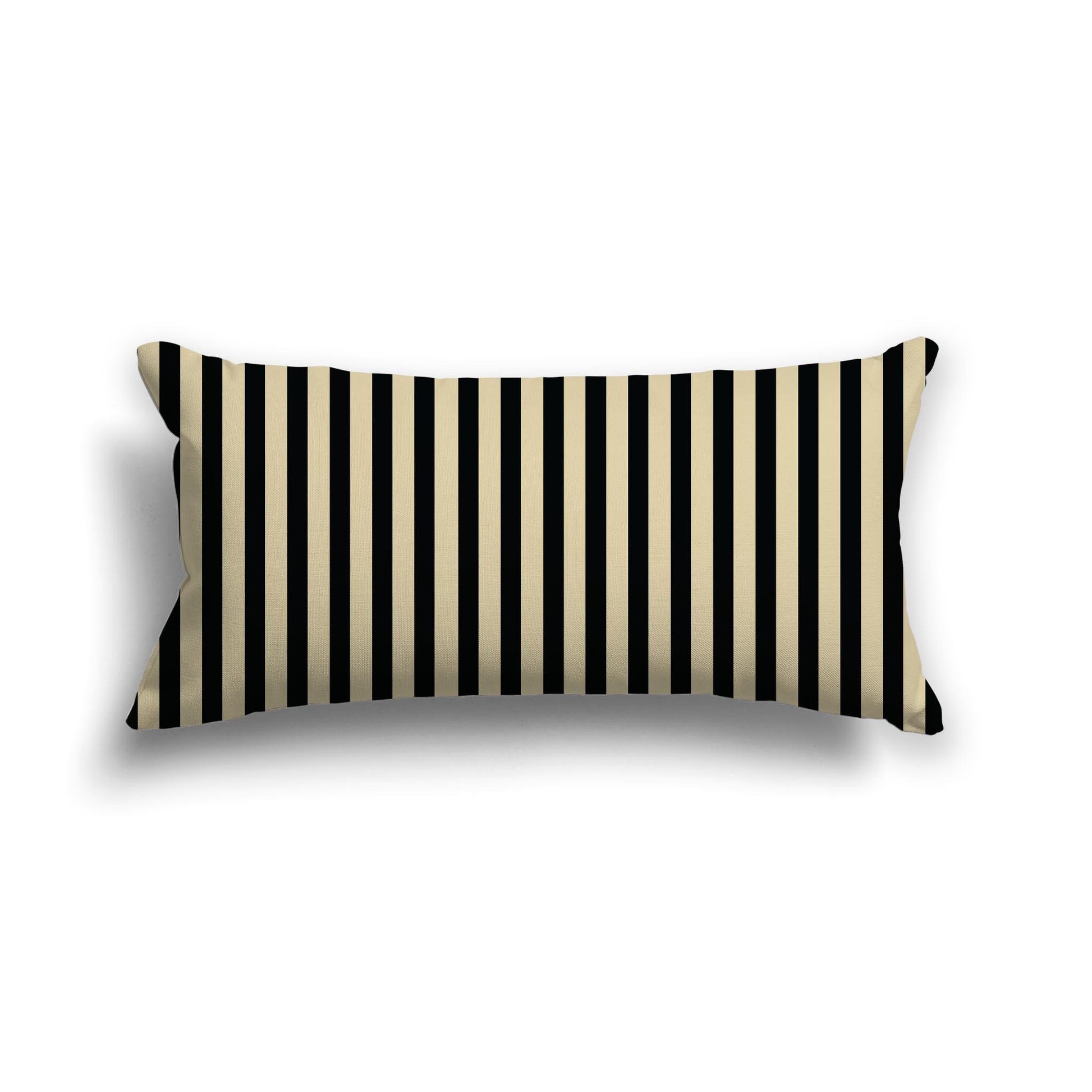 Desert Sand Cotton Canvas Cushion Covers with Thin Black Bars on Front, 24 x 12 inches / 61 x 30 cm