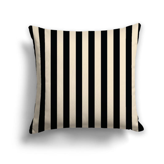 Beige Cotton Canvas Cushion Covers with Black Bars on Front, 18 x 18 inches / 46 x 46 cm