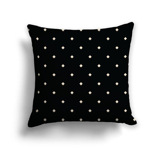 Black Cotton Canvas Cushion Covers with Beige Diamonds on Front, 18 x 18 inches / 46 x 46 cm