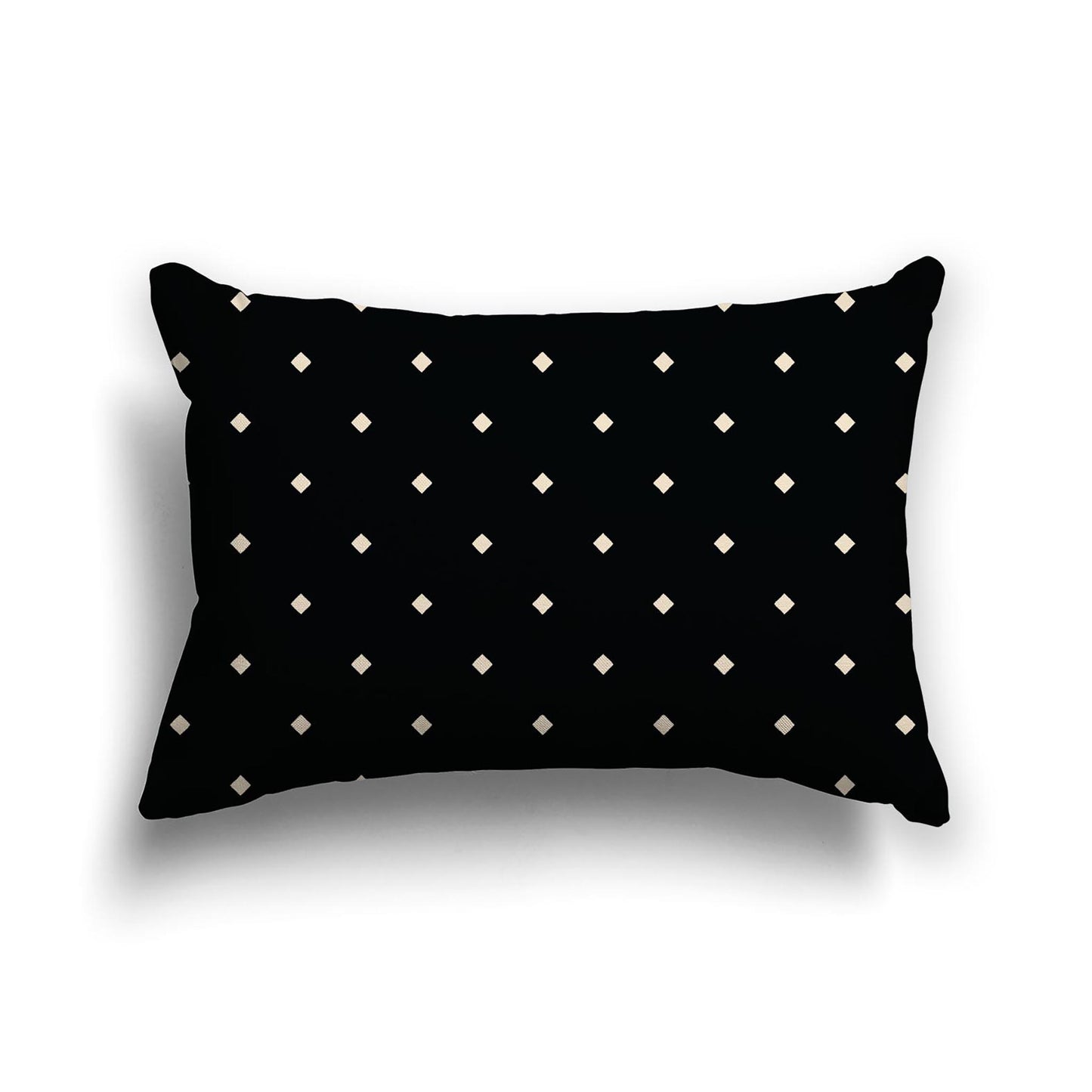 Black Cotton Canvas Cushion Covers with Beige Diamonds on Front, 20 x 14 inches