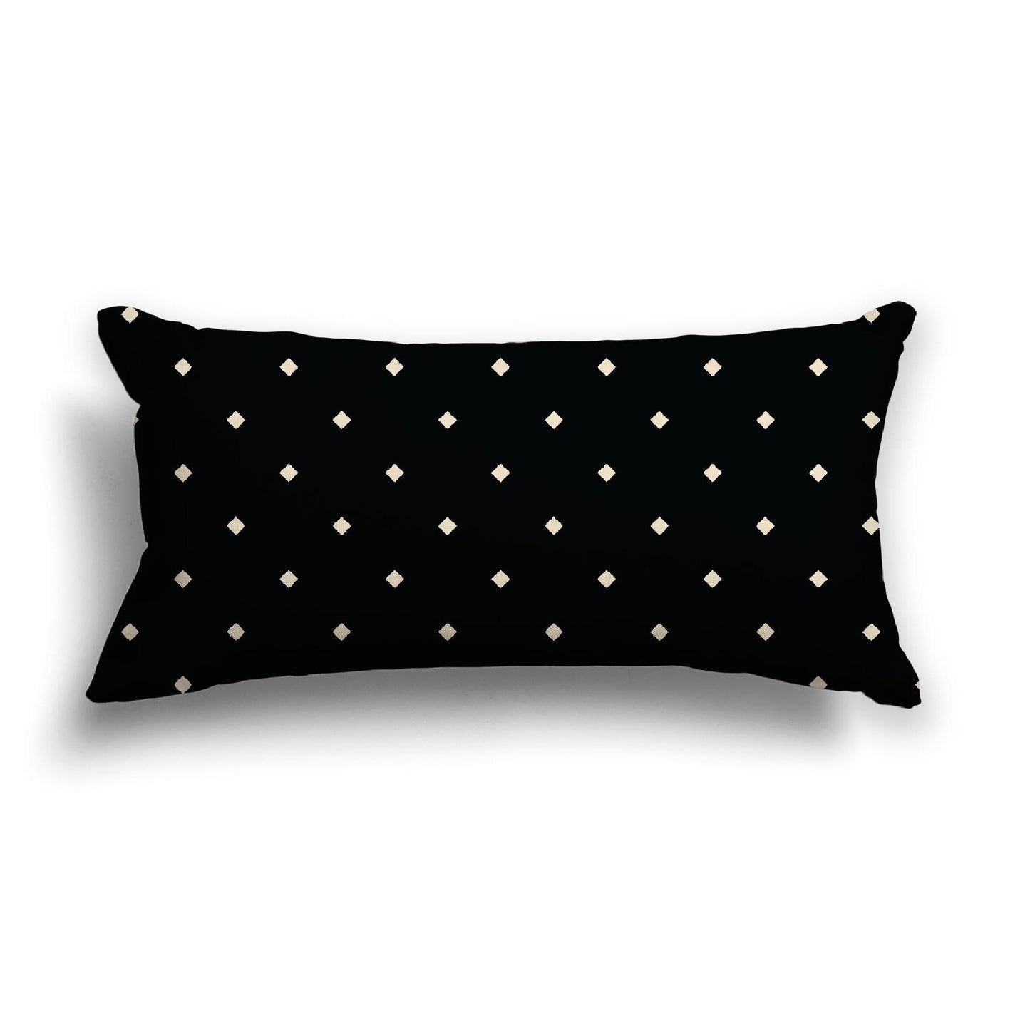 Black Cotton Canvas Cushion Covers with Beige Diamonds on Front, 24 x 12 inches / 61 x 30 cm