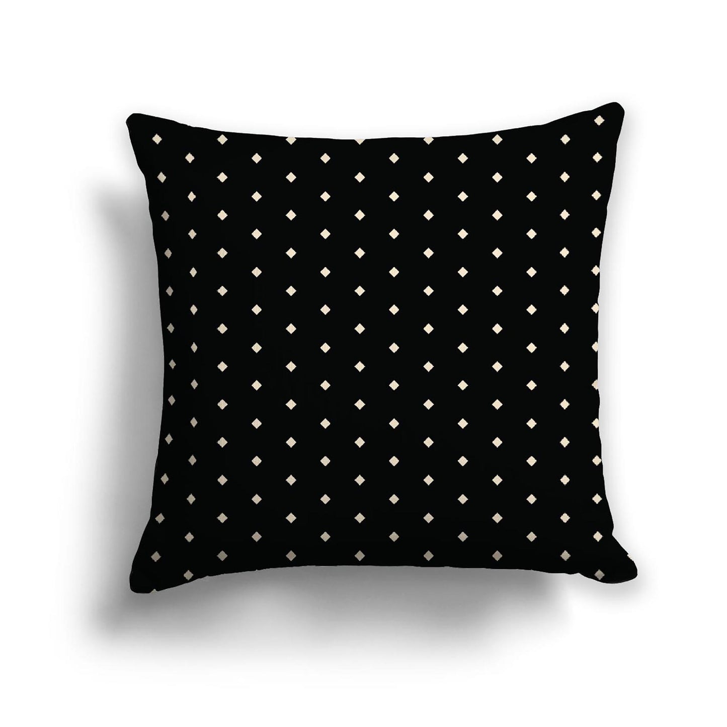 Black Cotton Canvas Cushion Covers with Fine Beige Diamonds on Front, 18 x 18 inches / 46 x 46 cm