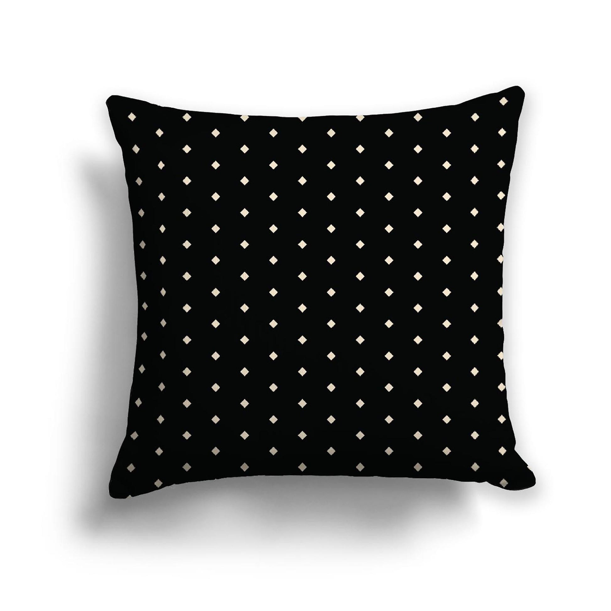 Black Cotton Canvas Cushion Covers with Fine Beige Diamonds on Front, 18 x 18 inches / 46 x 46 cm
