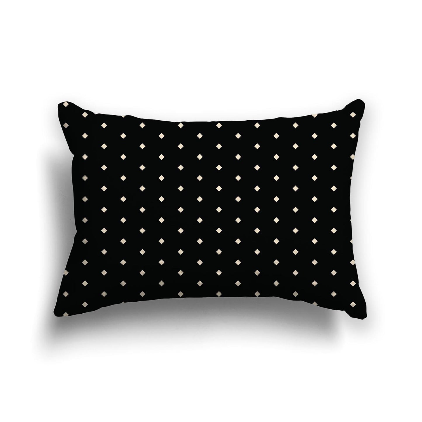 Black Cotton Canvas Cushion Covers with Fine Beige Diamonds on Front, 20 x 14 inches