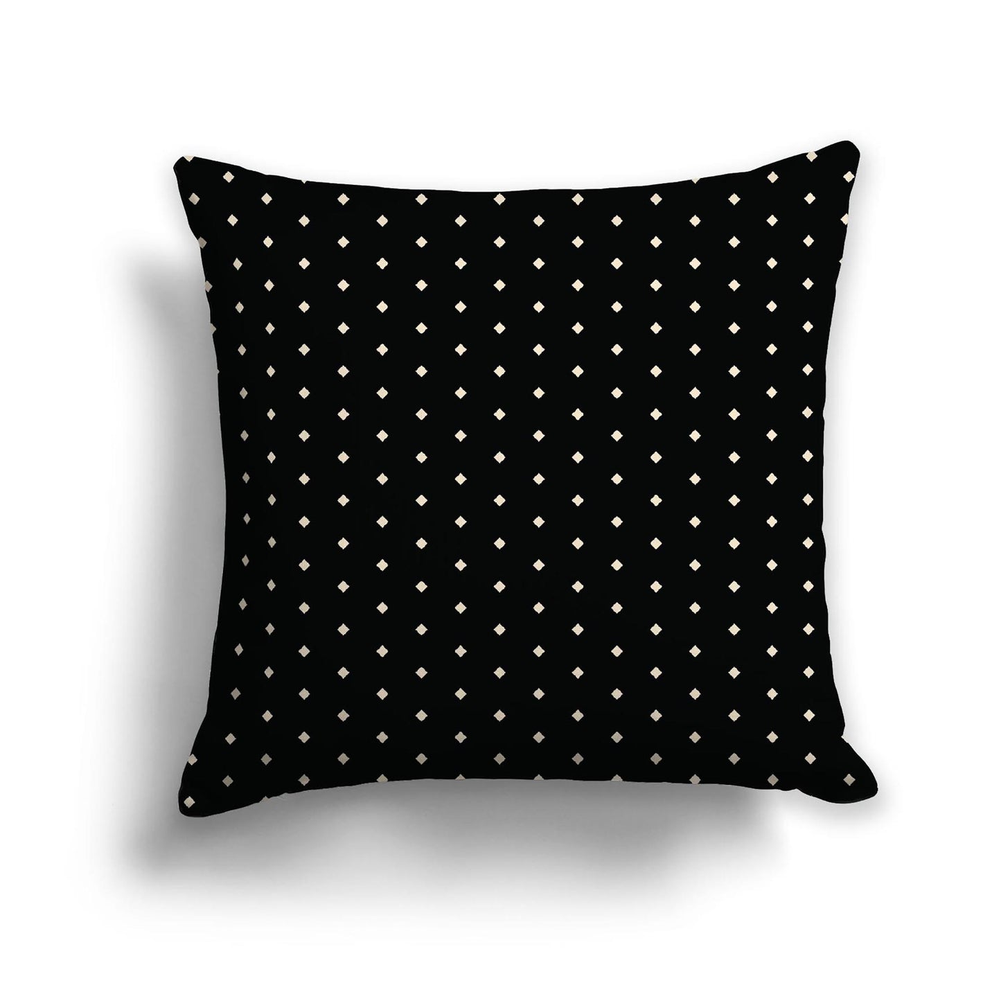 Black Cotton Canvas Cushion Covers with Fine Beige Diamonds on Front, 22 x 22 inches