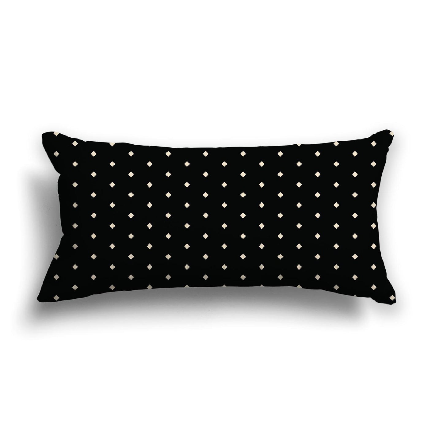Black Cotton Canvas Cushion Covers with Fine Beige Diamonds on Front, 24 x 12 inches / 61 x 30 cm