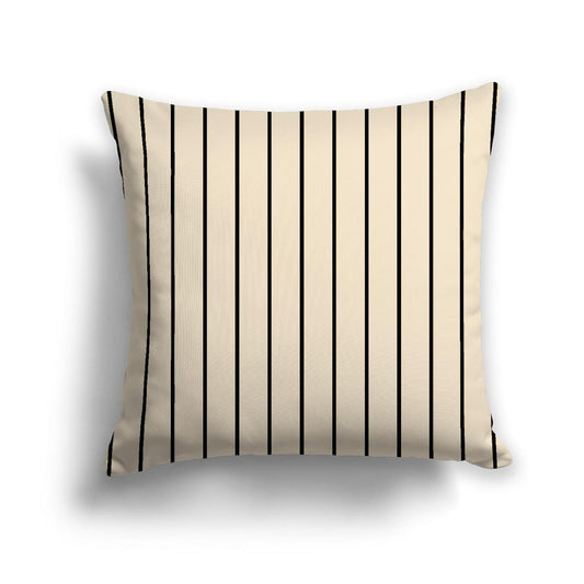Beige Cotton Canvas Cushion Covers with Fine Black Stripes on Front, 18 x 18 inches / 46 x 46 cm