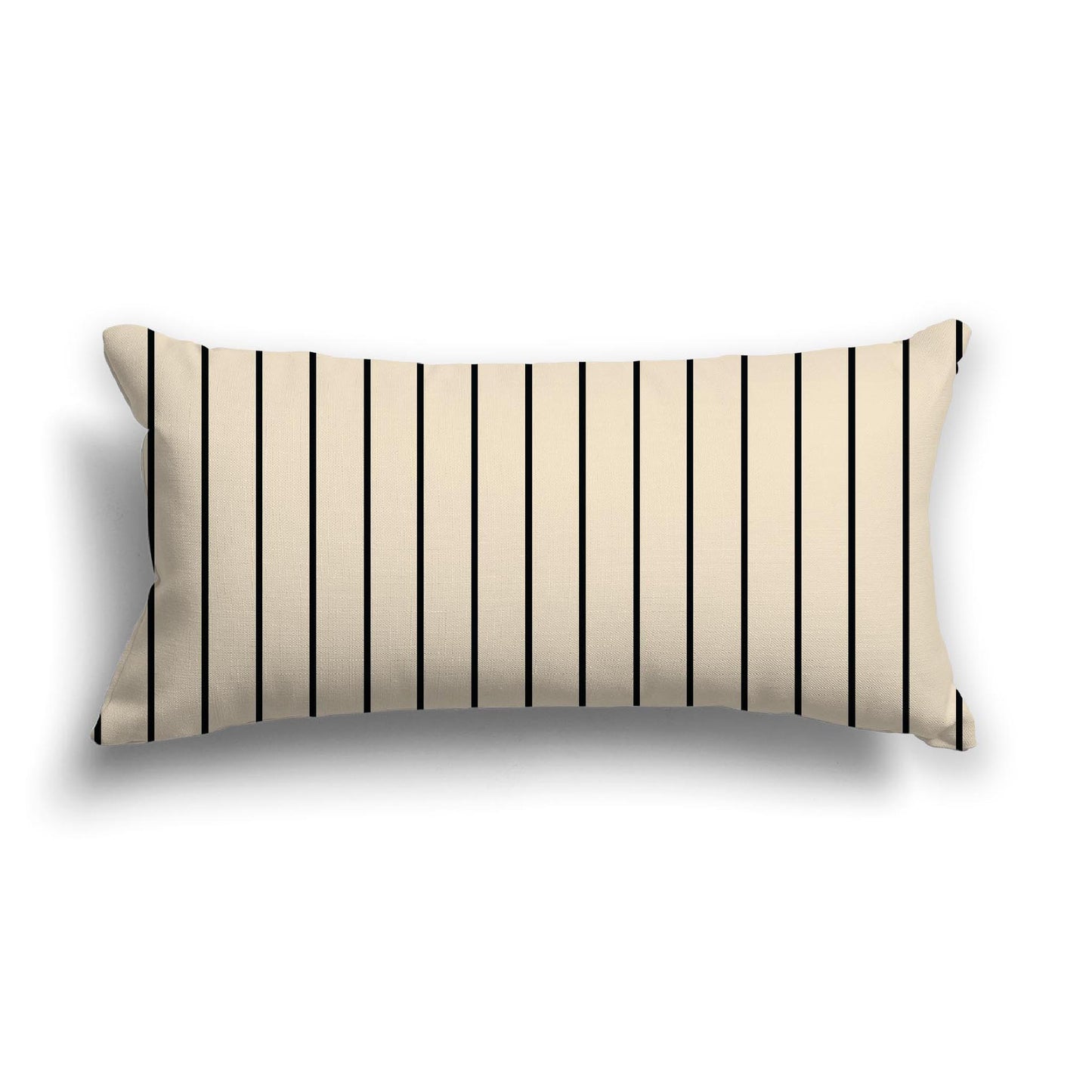 Beige Cotton Canvas Cushion Covers with Fine Black Stripes on Front, 24 x 12 inches / 61 x 30 cm