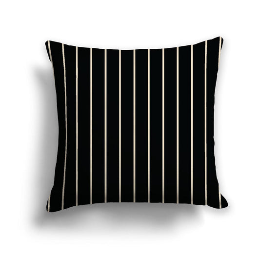 Black Cotton Canvas Cushion Covers with Fine Beige Stripes on Front, 18 x 18 inches / 46 x 46 cm
