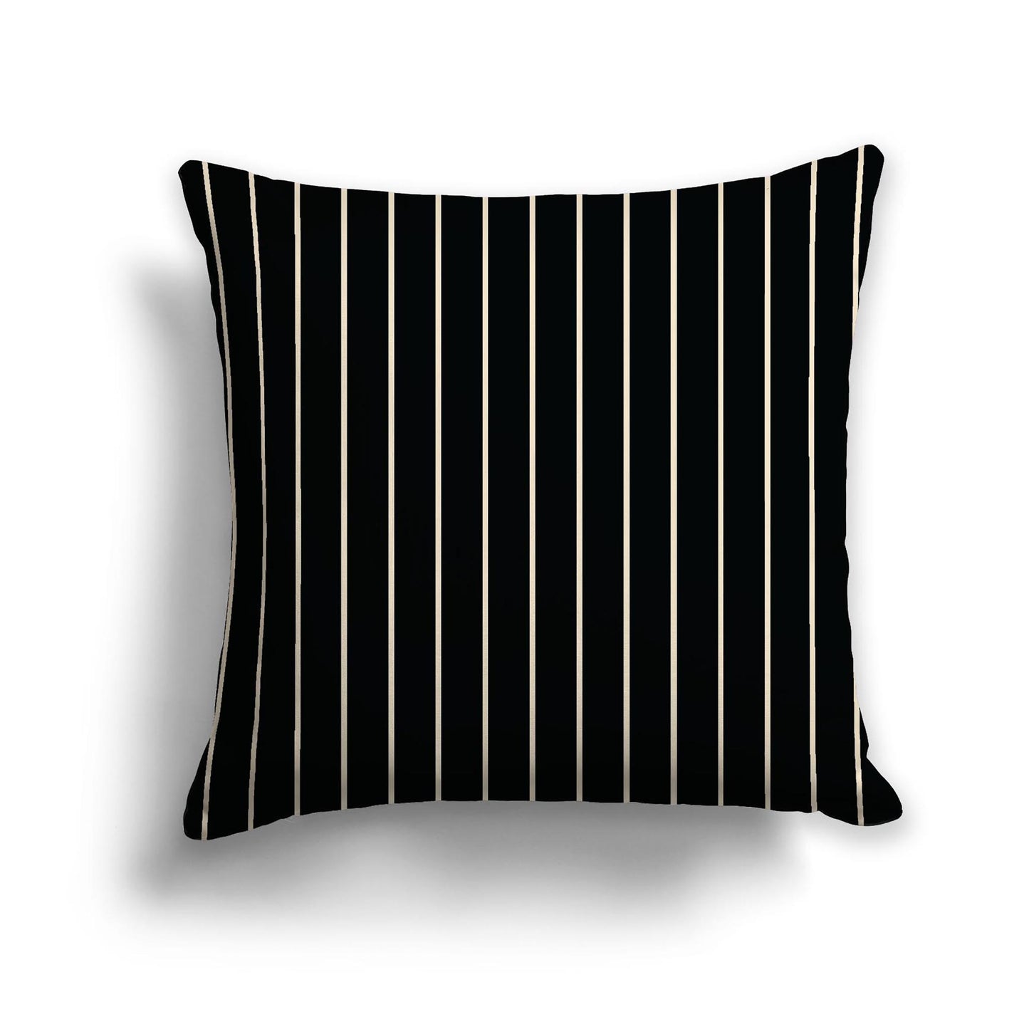 Black Cotton Canvas Cushion Covers with Fine Beige Stripes on Front, 22 x 22 inches