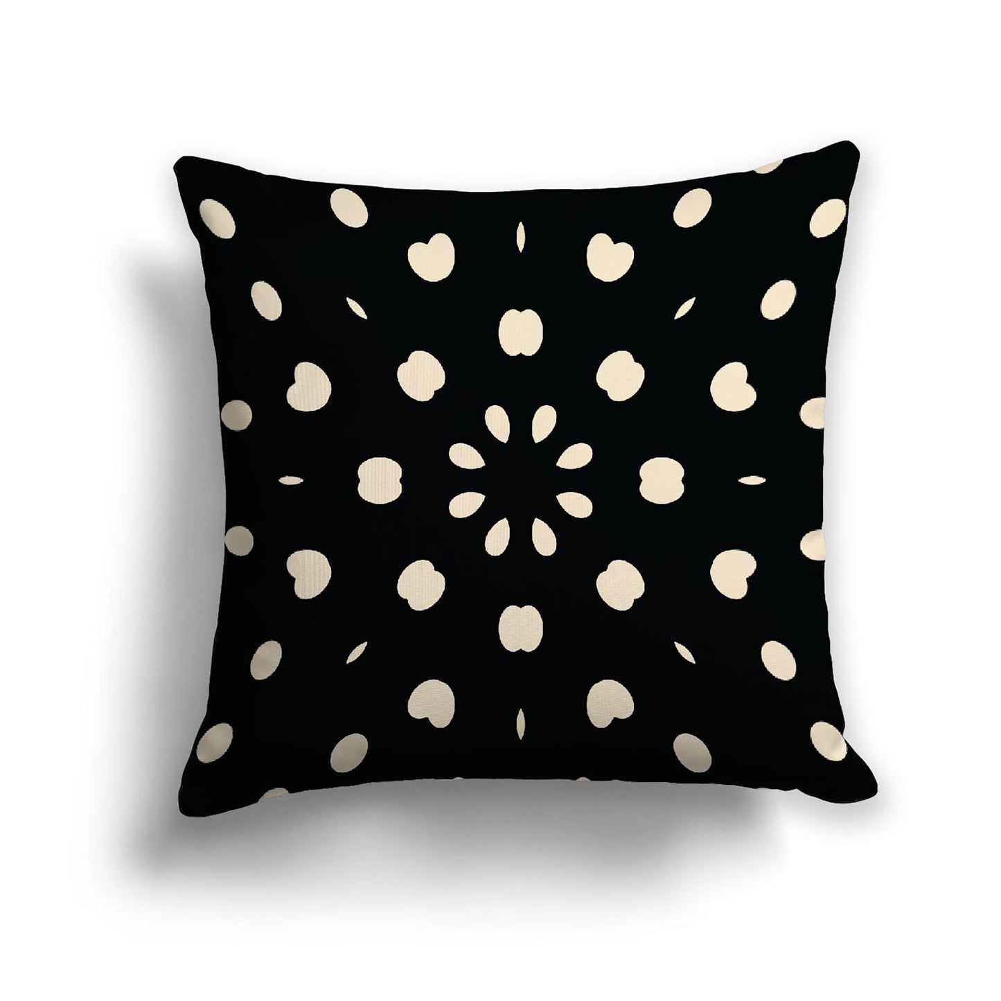 Black Cotton Canvas Cushion Covers with Beige Burst Pattern on Front, 18 x 18 inches / 46 x 46 cm