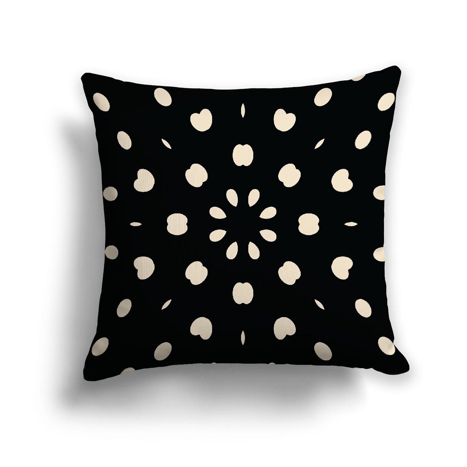 Black Cotton Canvas Cushion Covers with Beige Burst Pattern on Front, 18 x 18 inches / 46 x 46 cm