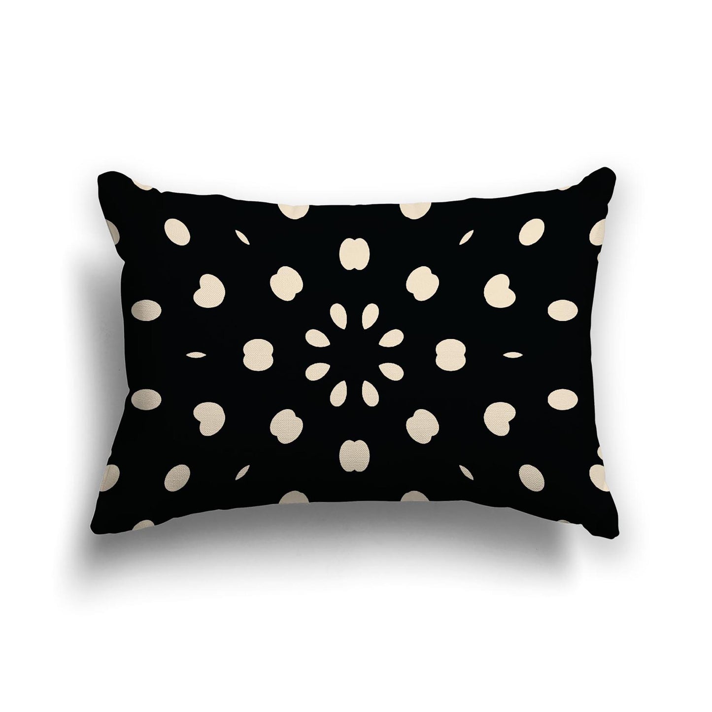 Black Cotton Canvas Cushion Covers with Beige Burst Pattern on Front, 20 x 14 inches