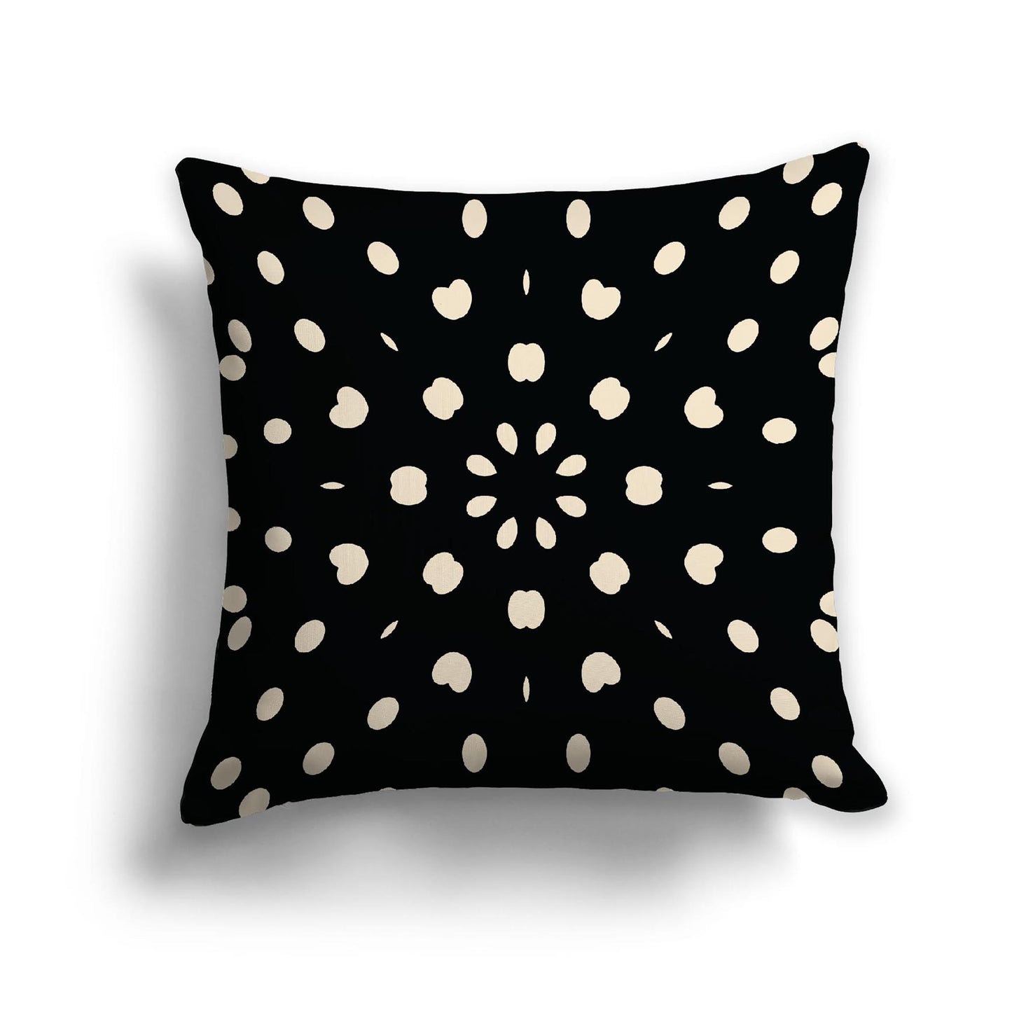 Black Cotton Canvas Cushion Covers with Beige Burst Pattern on Front, 22 x 22 inches