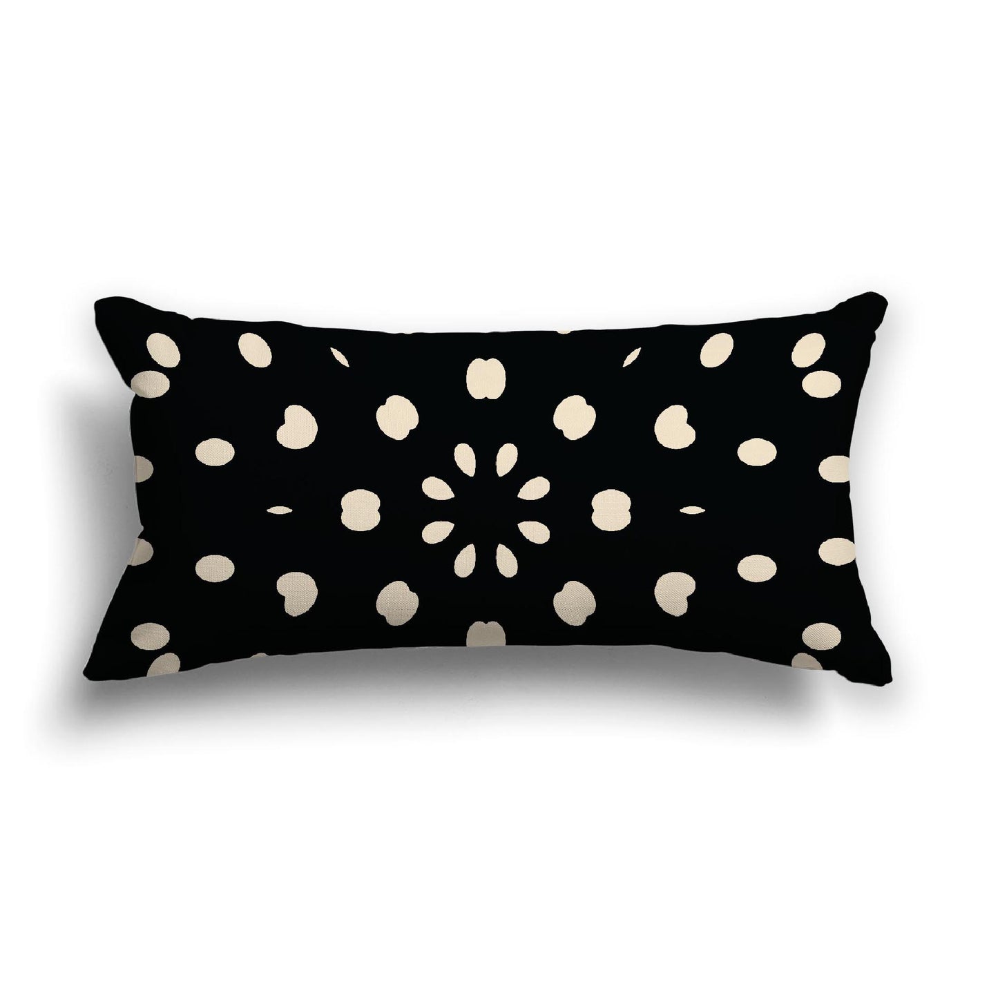Black Cotton Canvas Cushion Covers with Beige Burst Pattern on Front, 24 x 12 inches / 61 x 30 cm