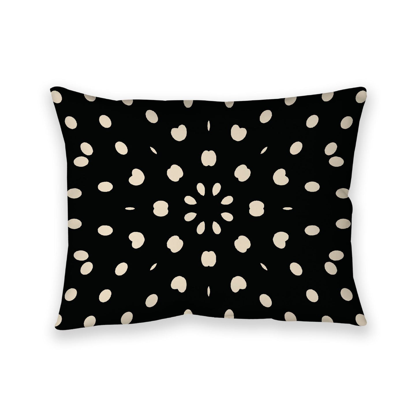 Black Cotton Canvas Cushion Covers with Beige Burst Pattern on Front, 26 x 20 inches / 66 x 51 cm