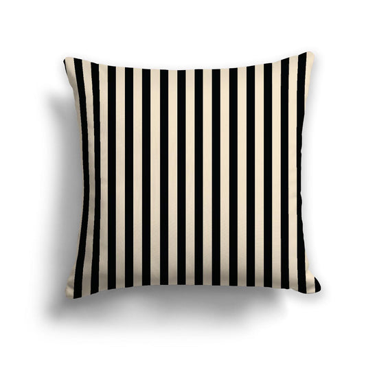 Beige Cotton Canvas Cushion Covers with Thin Black Bars on Front, 18 x 18 inches / 46 x 46 cm