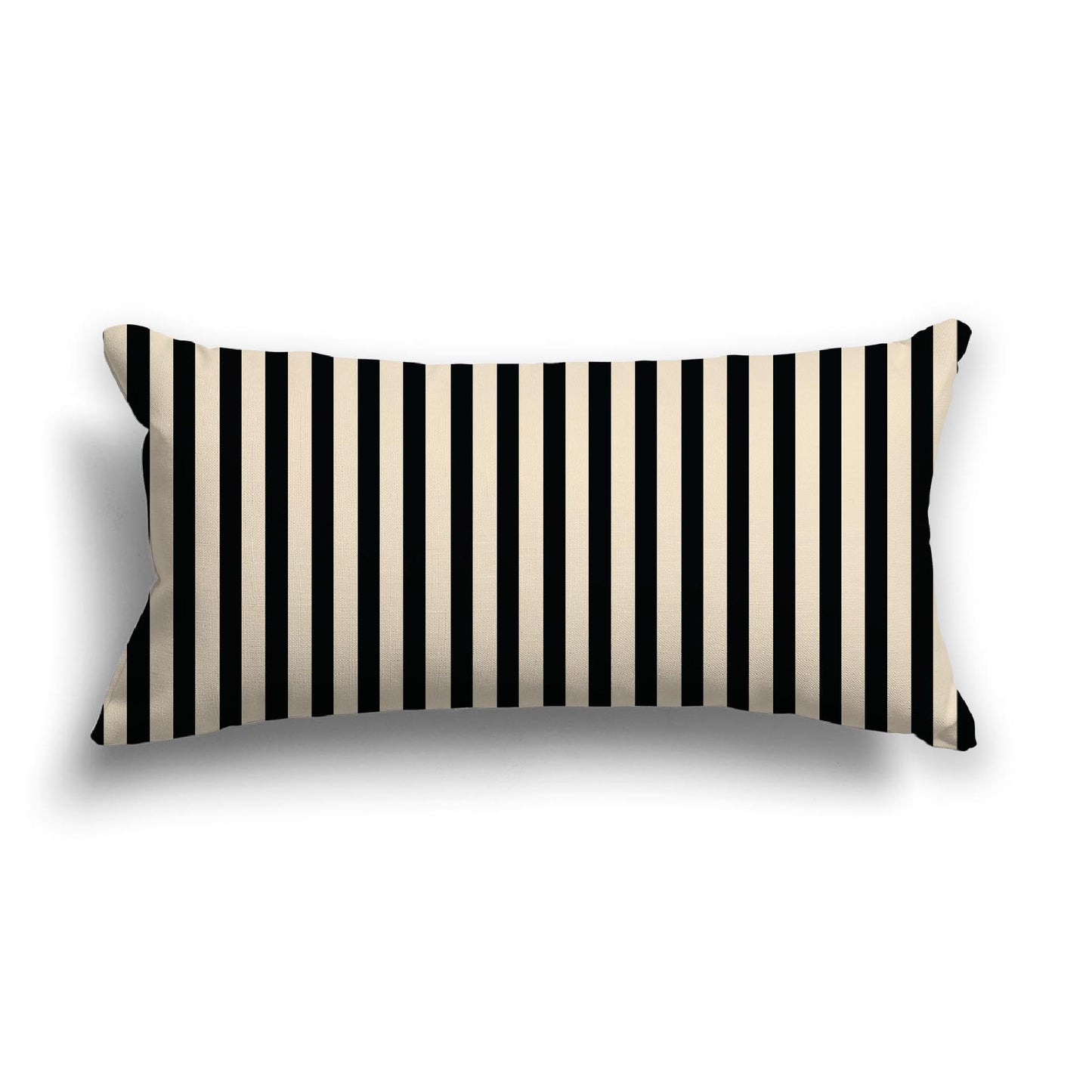 Beige Cotton Canvas Cushion Covers with Thin Black Bars on Front, 24 x 12 inches / 61 x 30 cm