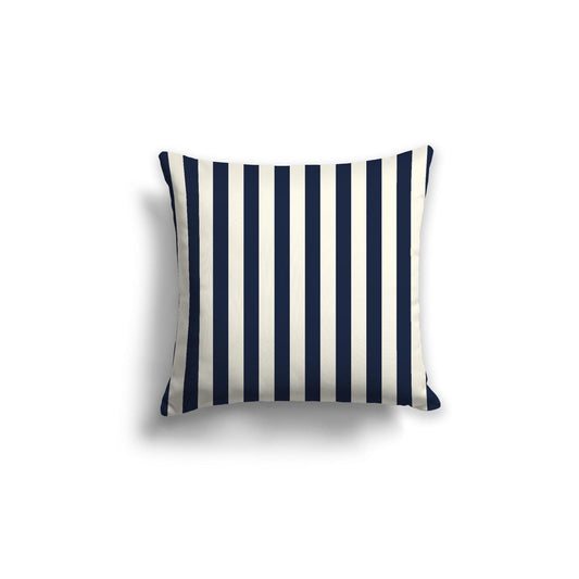 Pale Cream Cotton Canvas Cushion Covers with Navy Blue Bars on Front, 18 x 18 inches / 46 x 46 cm