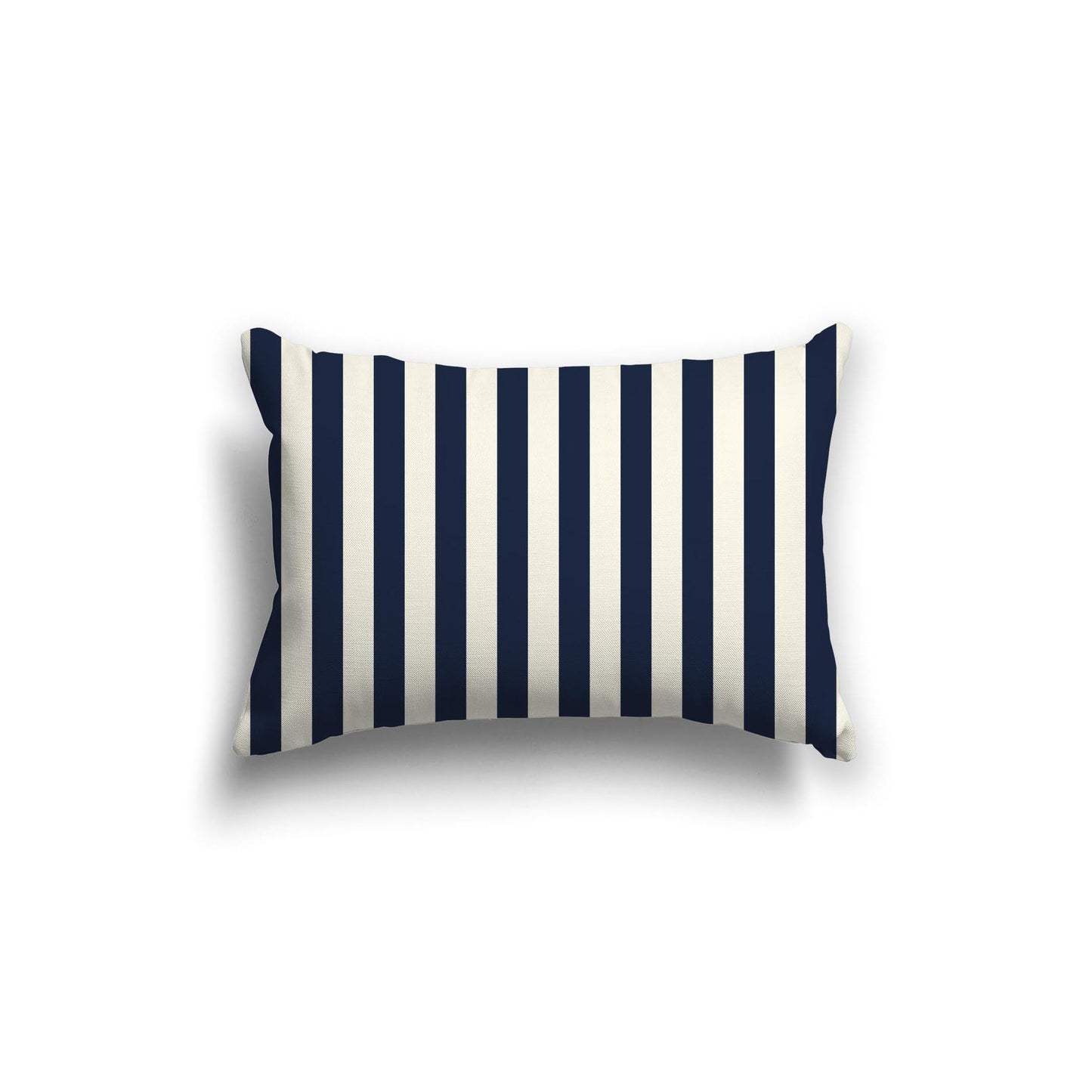 Pale Cream Cotton Canvas Cushion Covers with Navy Blue Bars on Front, 20 x 14 inches