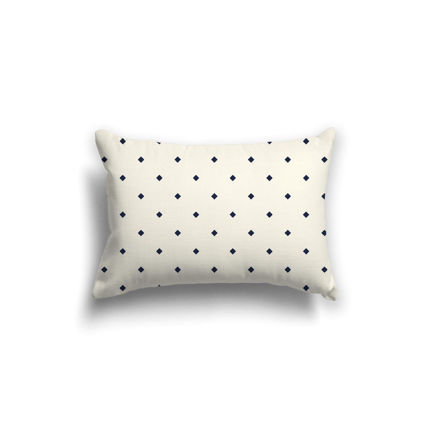 Pale Cream Cotton Canvas Cushion Covers with Navy Blue Diamonds on Front, 20 x 14 inches