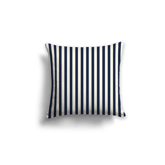 Pale Cream Cotton Canvas Cushion Covers with Thin Navy Blue Bars on Front, 18 x 18 inches / 46 x 46 cm