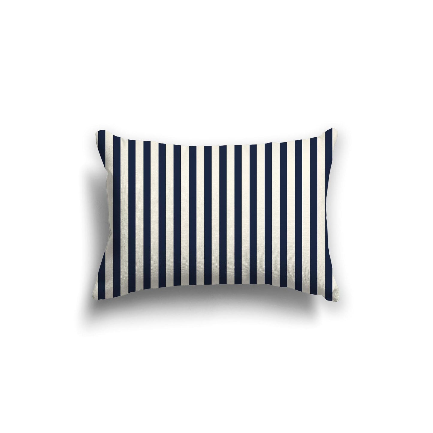 Pale Cream Cotton Canvas Cushion Covers with Thin Navy Blue Bars on Front, 20 x 14 inches