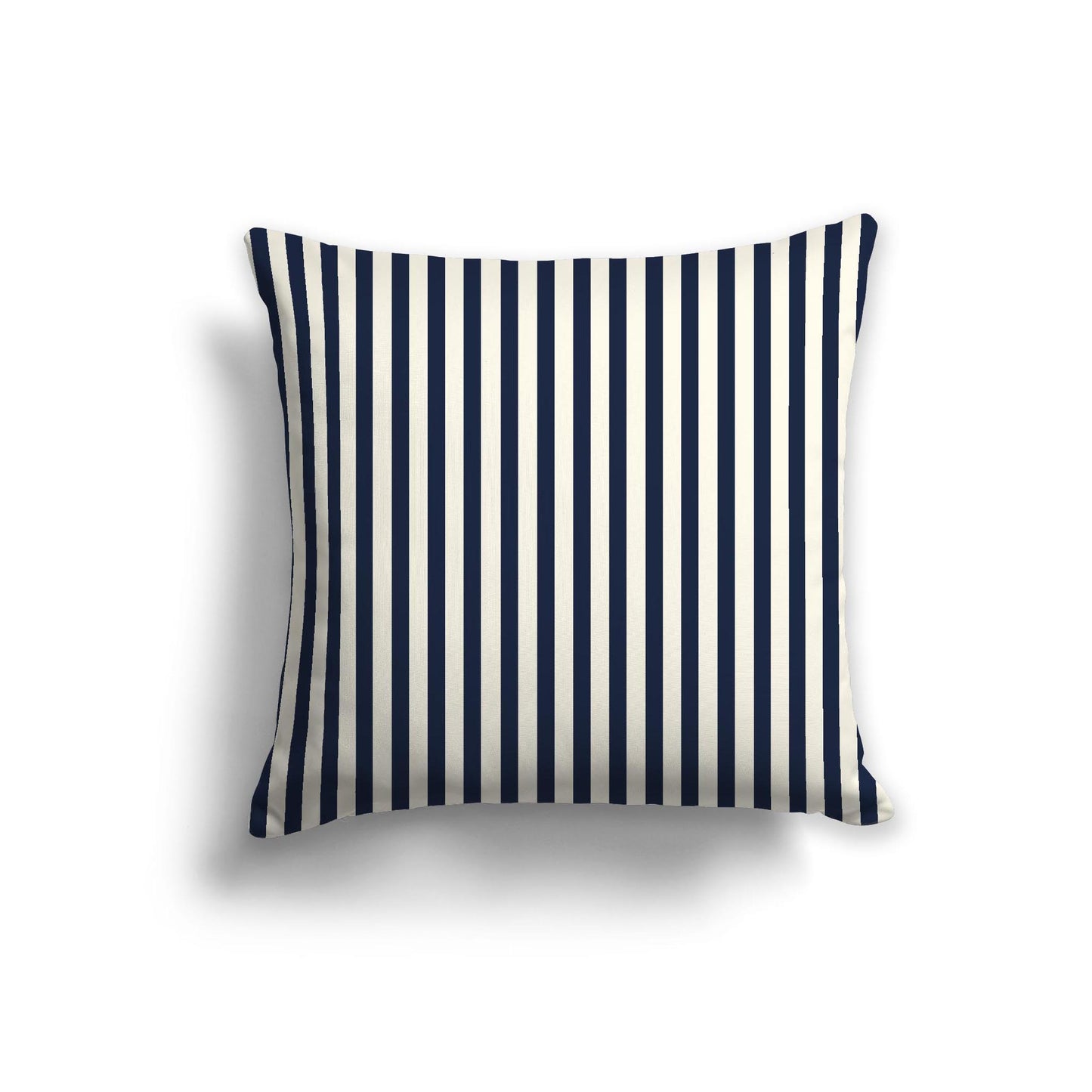 Pale Cream Cotton Canvas Cushion Covers with Thin Navy Blue Bars on Front, 22 x 22 inches