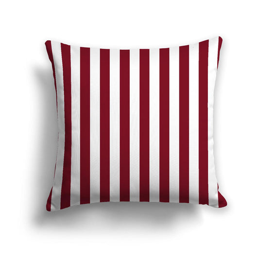 Off-White Cotton Canvas Cushion Covers with Burgundy Red Bars on Front, 18 x 18 inches / 46 x 46 cm