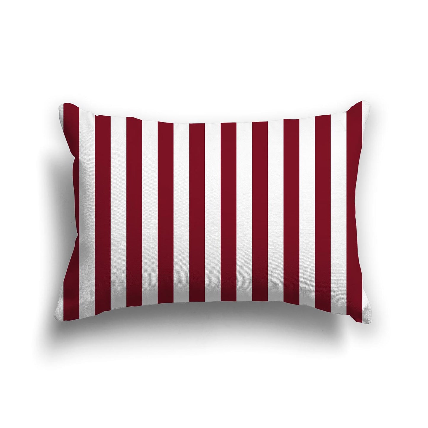 Off-White Cotton Canvas Cushion Covers with Burgundy Red Bars on Front, 20 x 14 inches