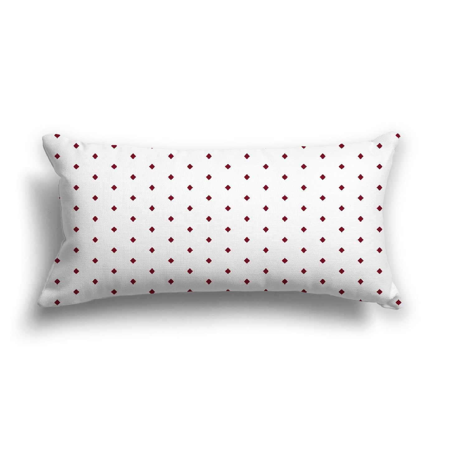 Off-White Cotton Canvas Cushion Covers with Fine Burgundy Red Diamonds on Front, 24 x 12 inches / 61 x 30 cm