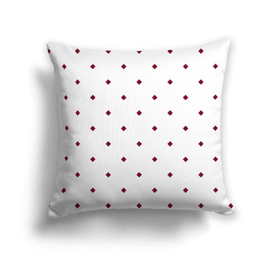 Off-White Cotton Canvas Cushion Covers with Burgundy Red Diamonds on Front, 18 x 18 inches / 46 x 46 cm