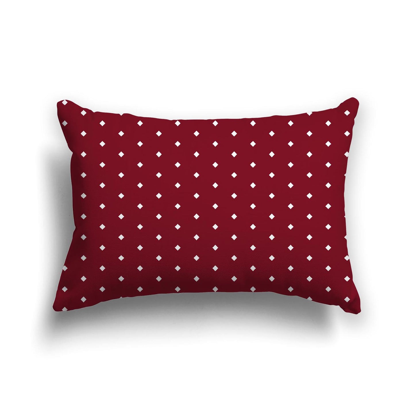 Burgundy Red Cotton Canvas Cushion Covers with Fine Off-White Diamonds on Front, 20 x 14 inches