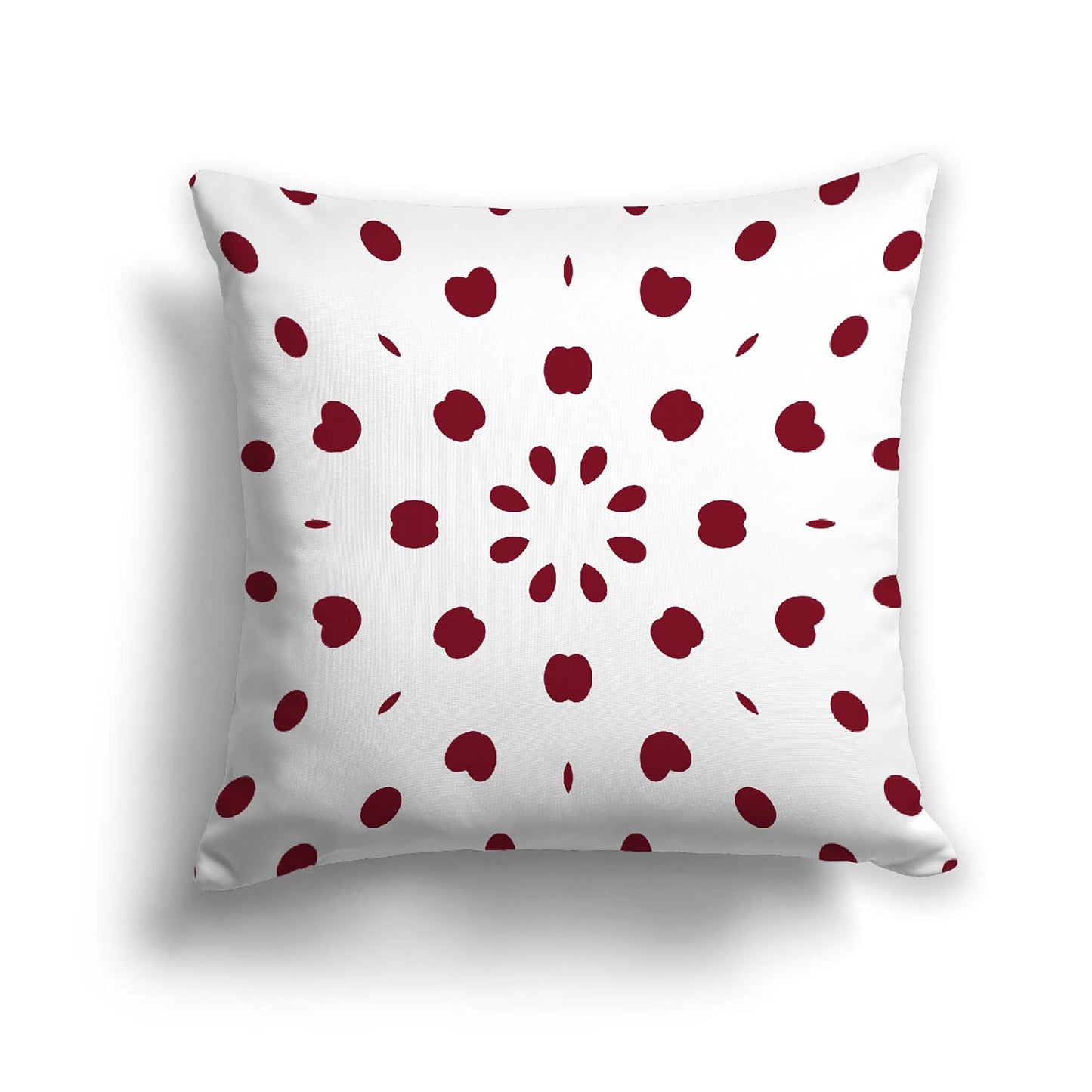 Off-White Cotton Canvas Cushion Covers with Burgundy Red Burst Pattern on Front, 18 x 18 inches / 46 x 46 cm