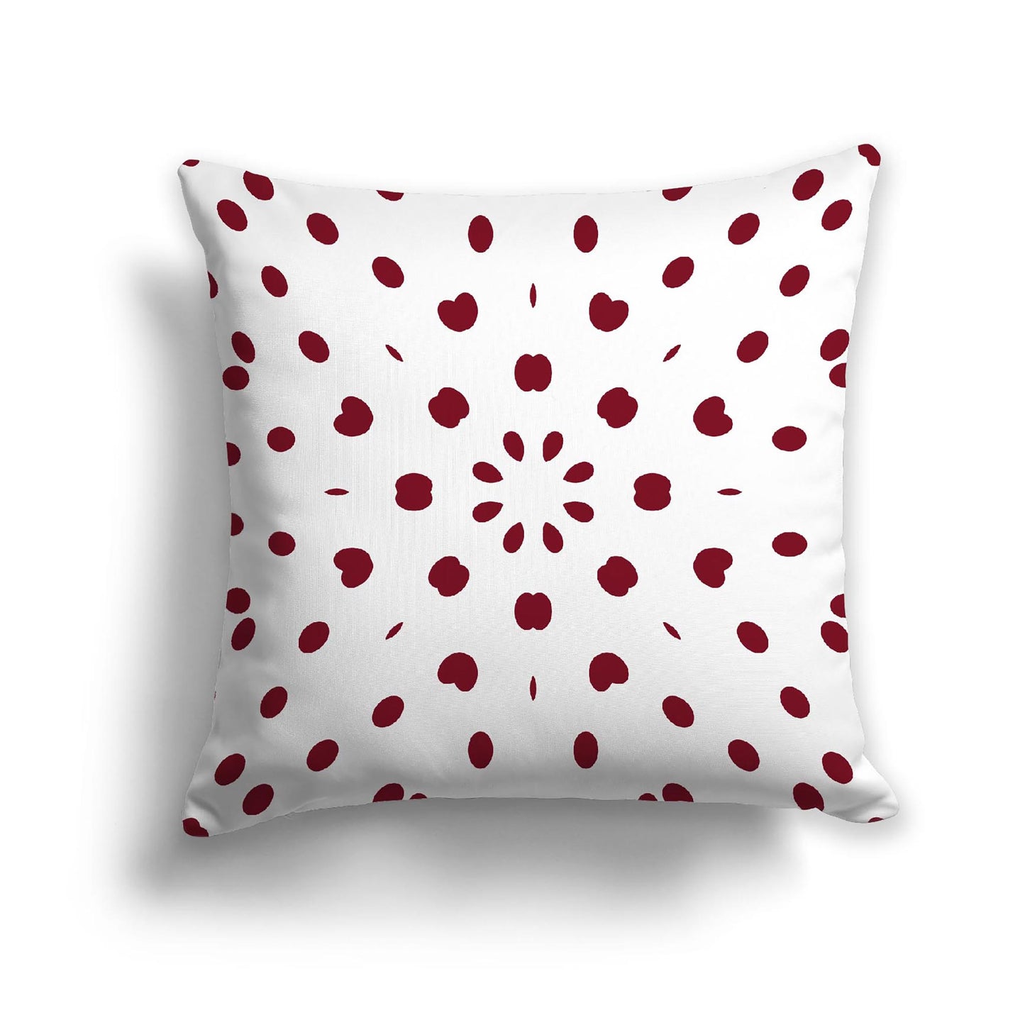 Off-White Cotton Canvas Cushion Covers with Burgundy Red Burst Pattern on Front, 22 x 22 inches