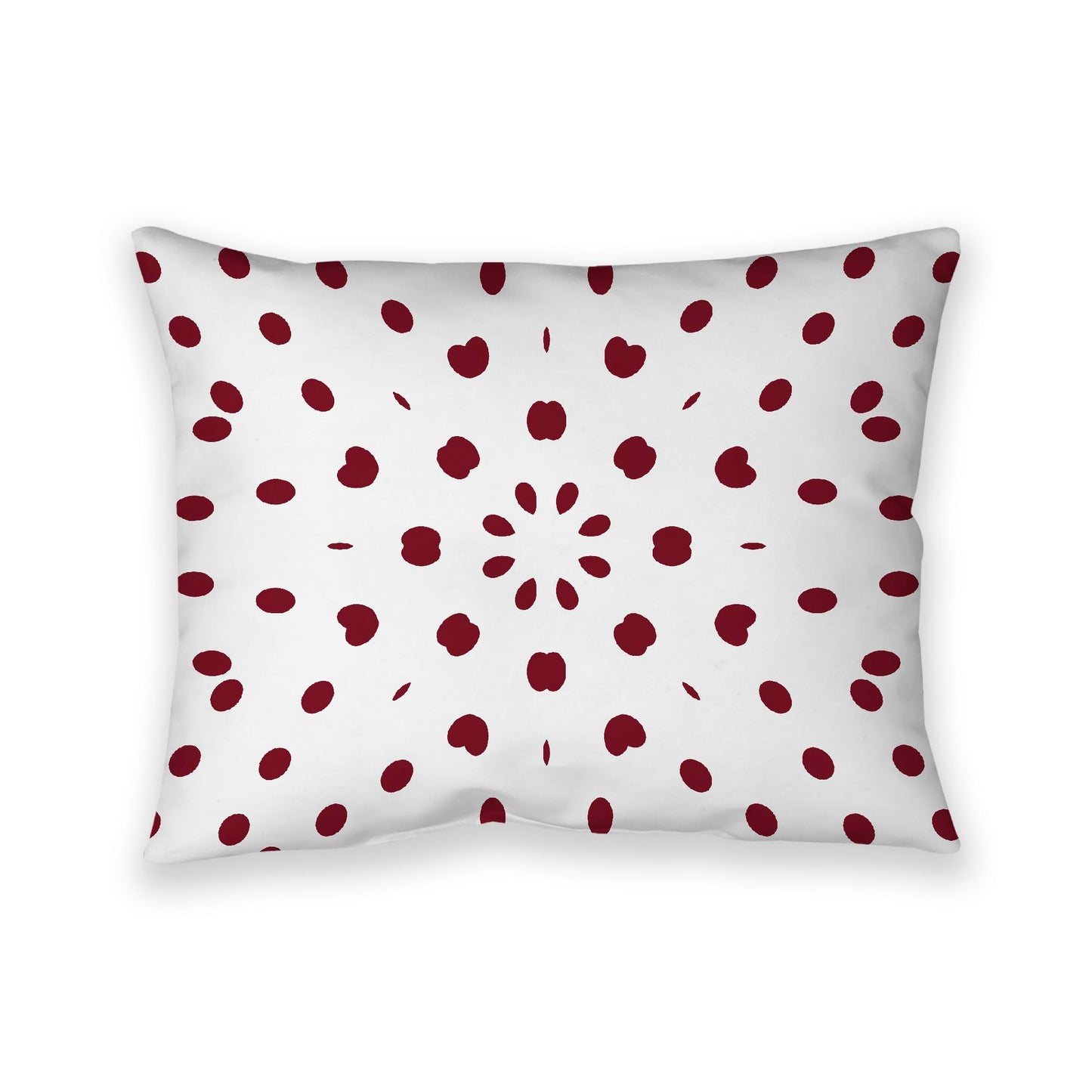 Off-White Cotton Canvas Cushion Covers with Burgundy Red Burst Pattern on Front, 26 x 20 inches / 66 x 51 cm
