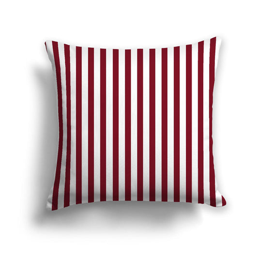 Off-White Cotton Canvas Cushion Covers with Thin Burgundy Red Bars on Front, 18 x 18 inches / 46 x 46 cm
